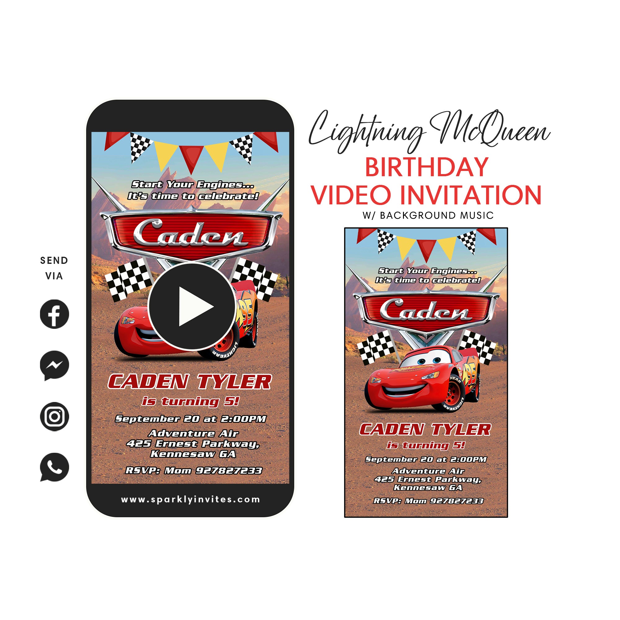 Invitación de video de Cars Rayo McQueen – Sparkly Invites