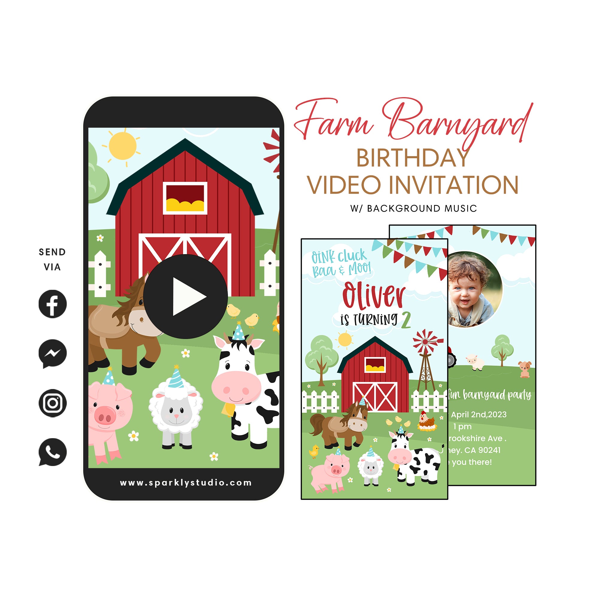 Invitación de video de animales de corral de granja – Sparkly Invites