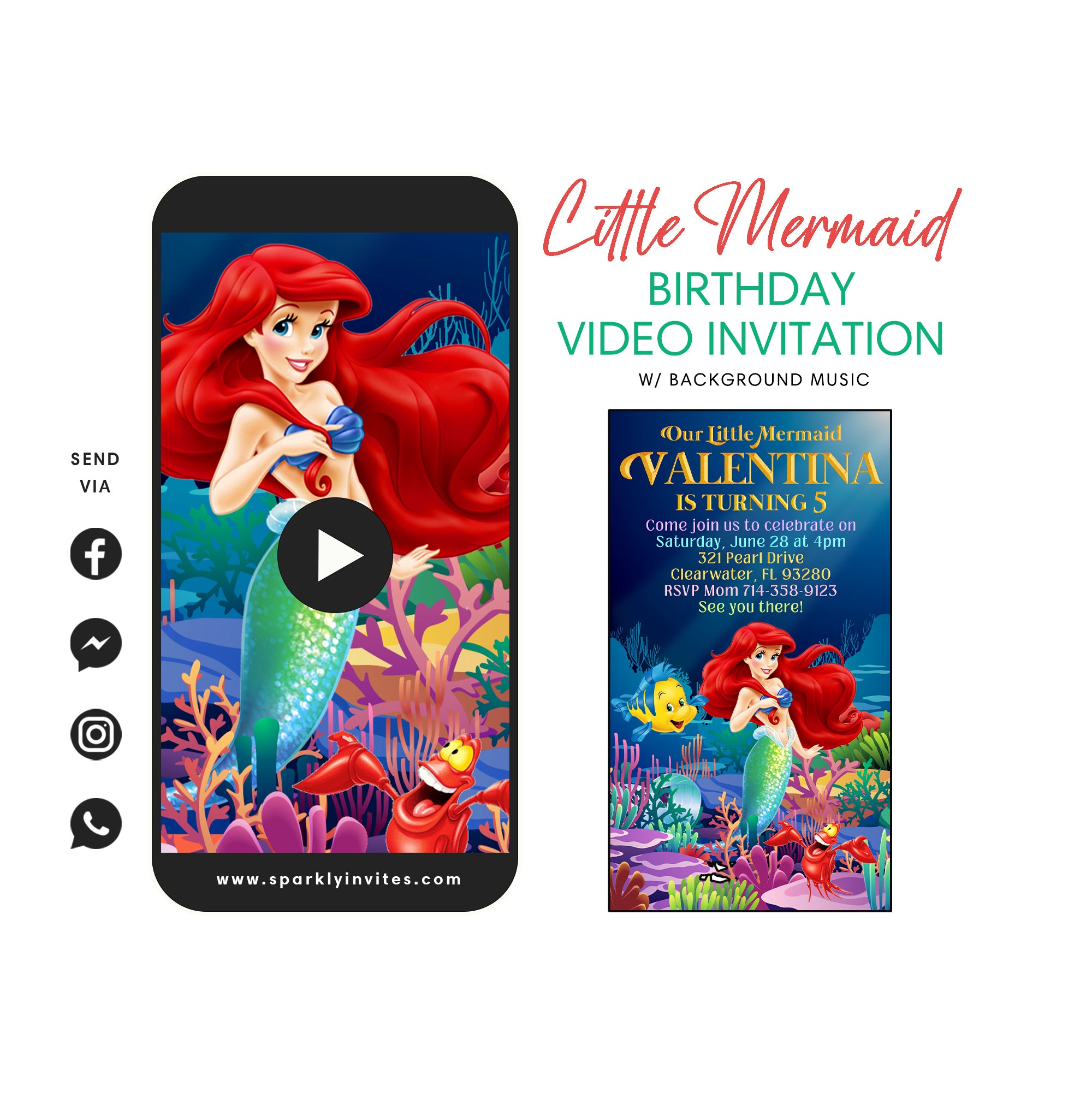 Little Mermaid Video Invitation – Sparkly Invites, image size:2000x2002