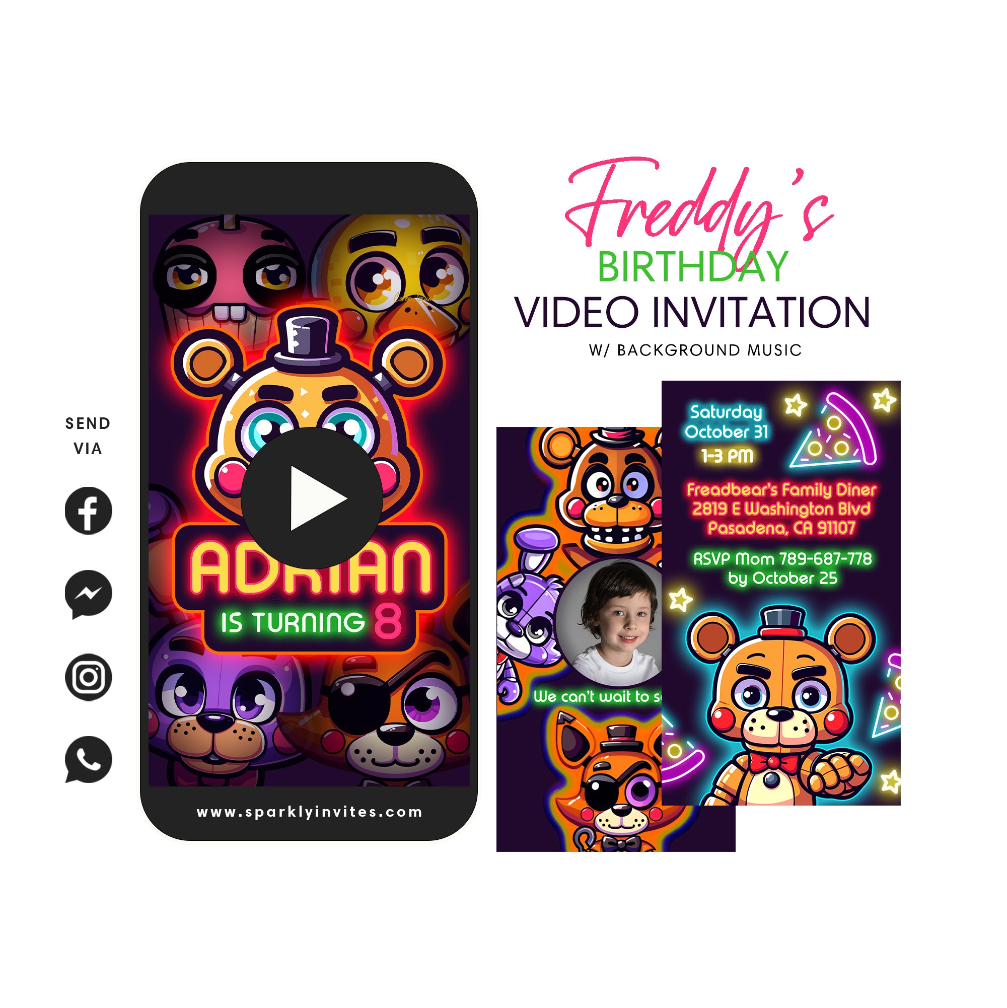 FNAF Five NIghts at Freddy's Animated Video Invitation for Smartphones – Sparkly Invites for Free Printable Five Nights At Freddy S Birthday Invitations