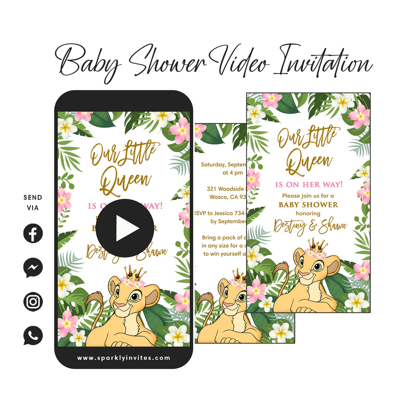 Nala Lion King Video Invitation Sparkly Invites