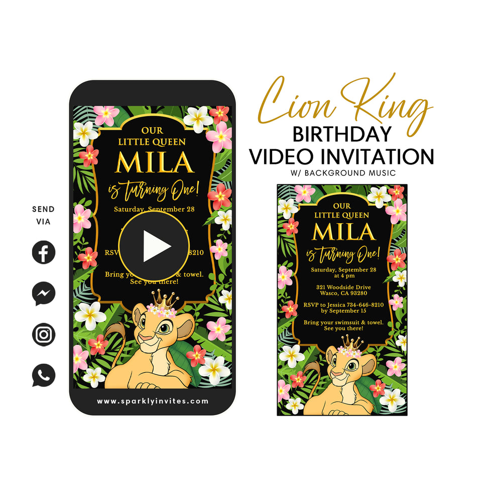 Nala Lion King Birthday Party Video Invitation Sparkly Invites
