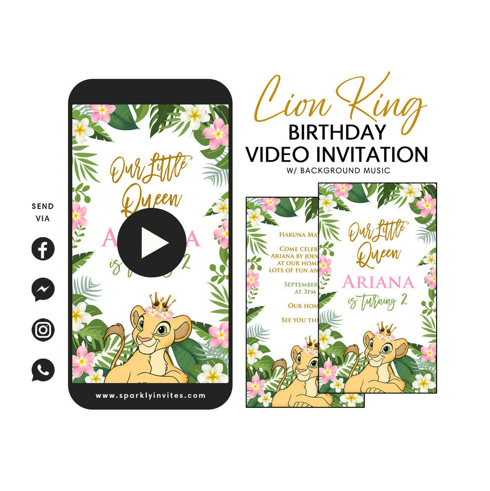 Nala Lion King Video Invitation Sparkly Invites
