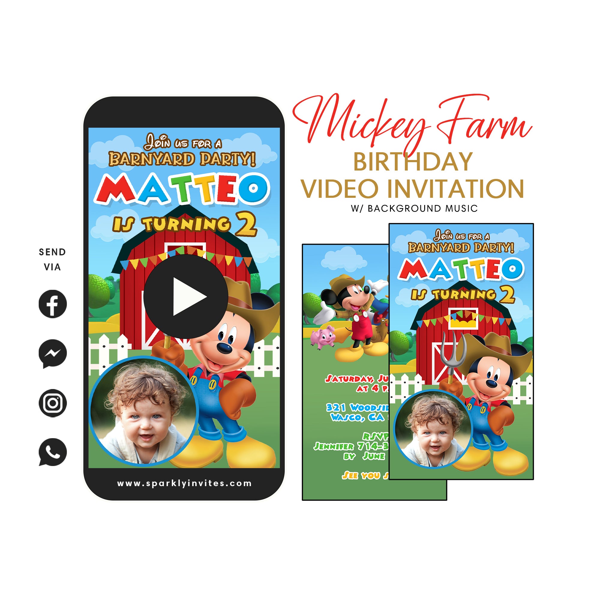Mickey farm barnyard video invitation