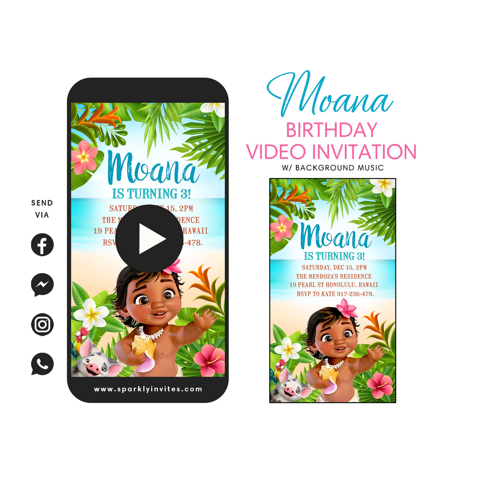 Invitación de vídeo de Moana – Sparkly Invites