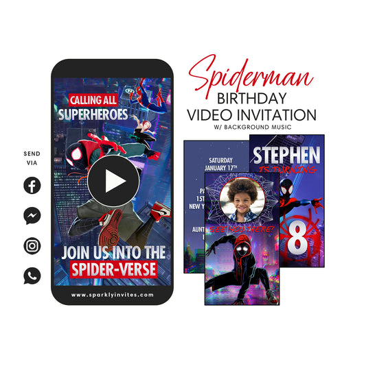 Invitación de video de Spider-man Into the Spider-verse con foto