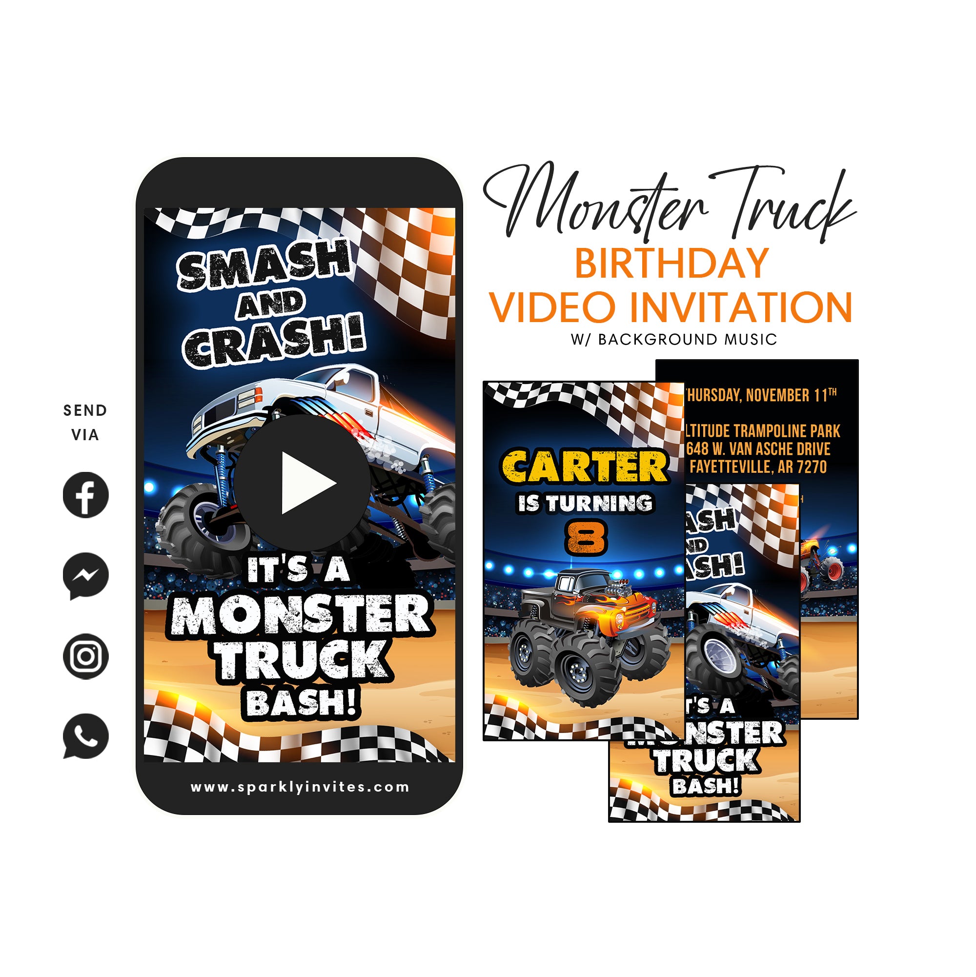 Monster Truck Party Video Invitation – Sparkly Invites