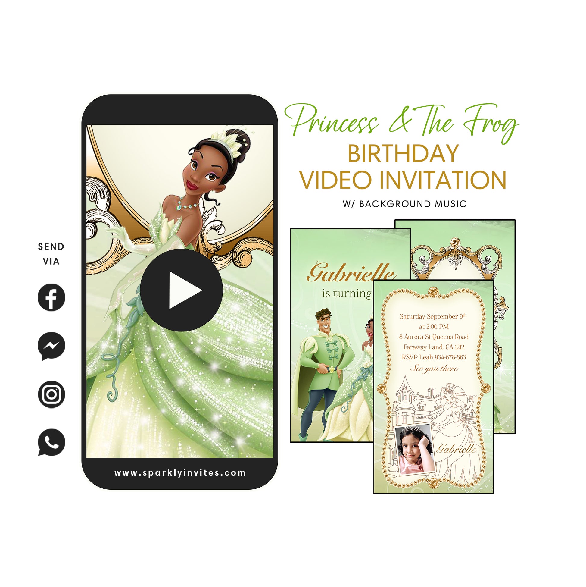 Tiana Princess & the frog video invitation 