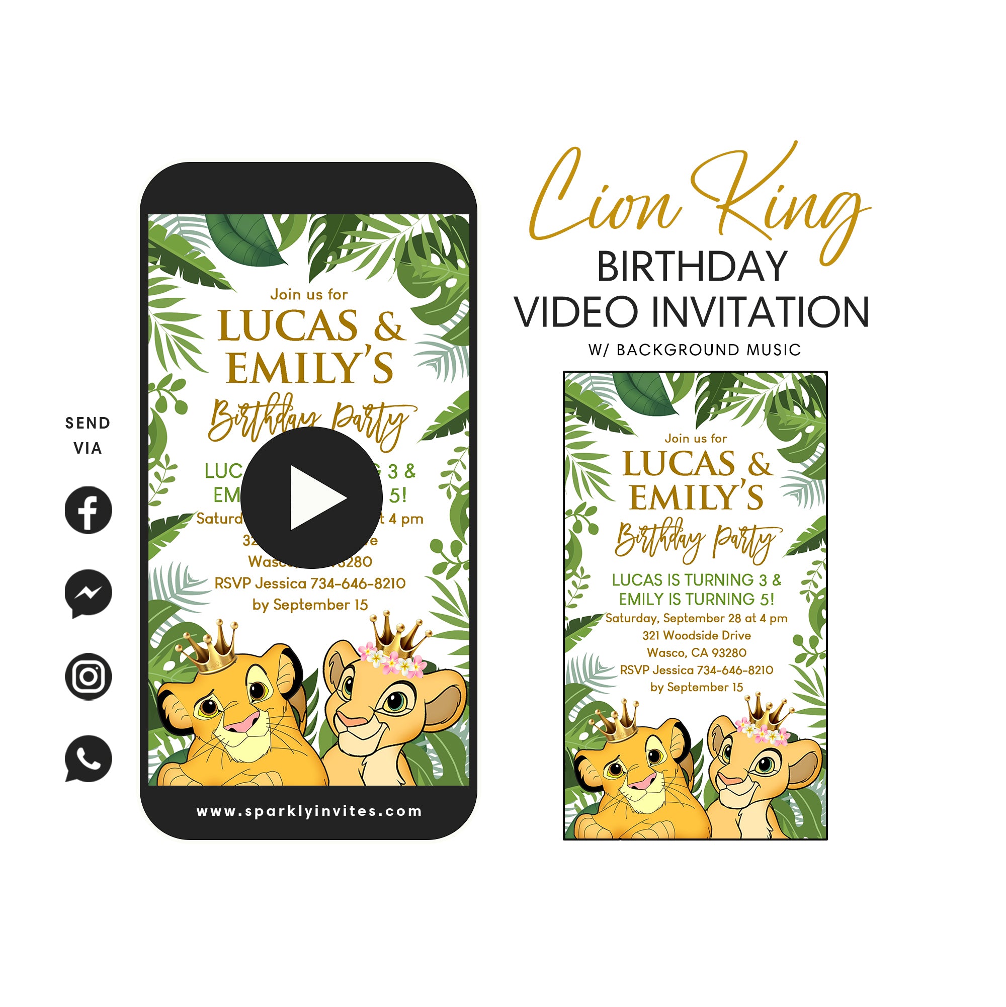 Simba & Nala Joint Birthday Video Invitation