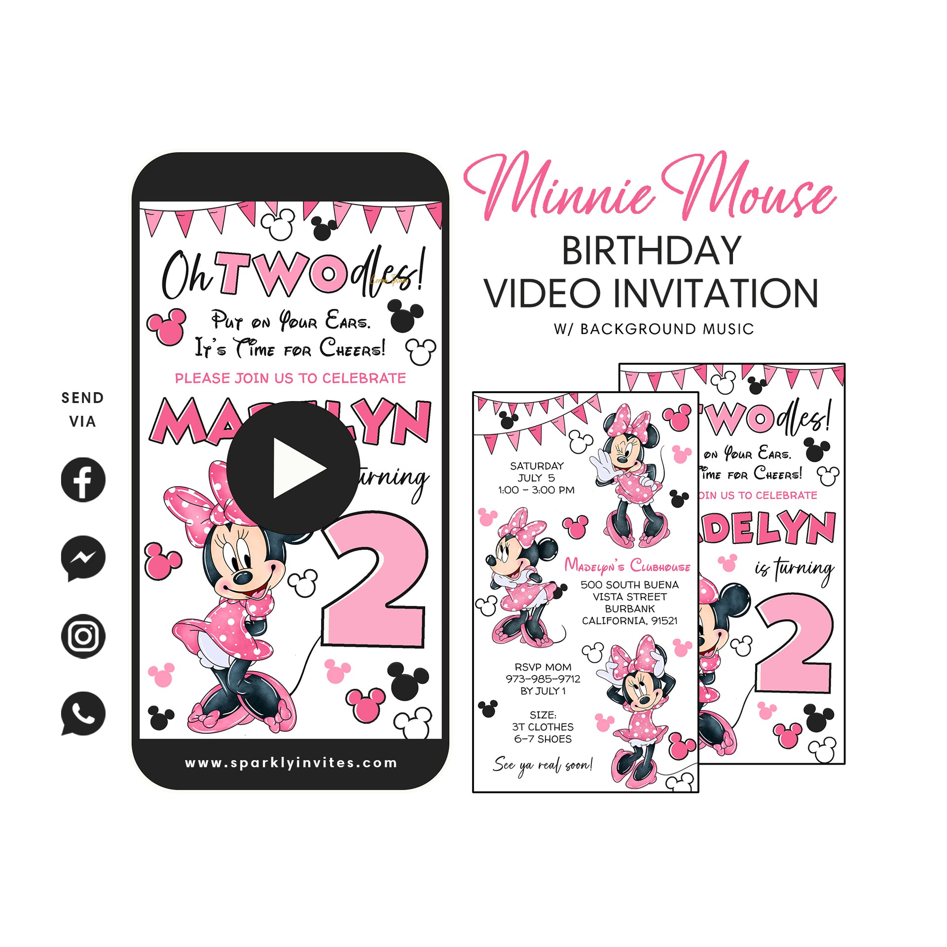 Minnie TWOdles Video Invitation – Sparkly Invites