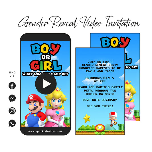 super mario boy or girl gender reveal invitation